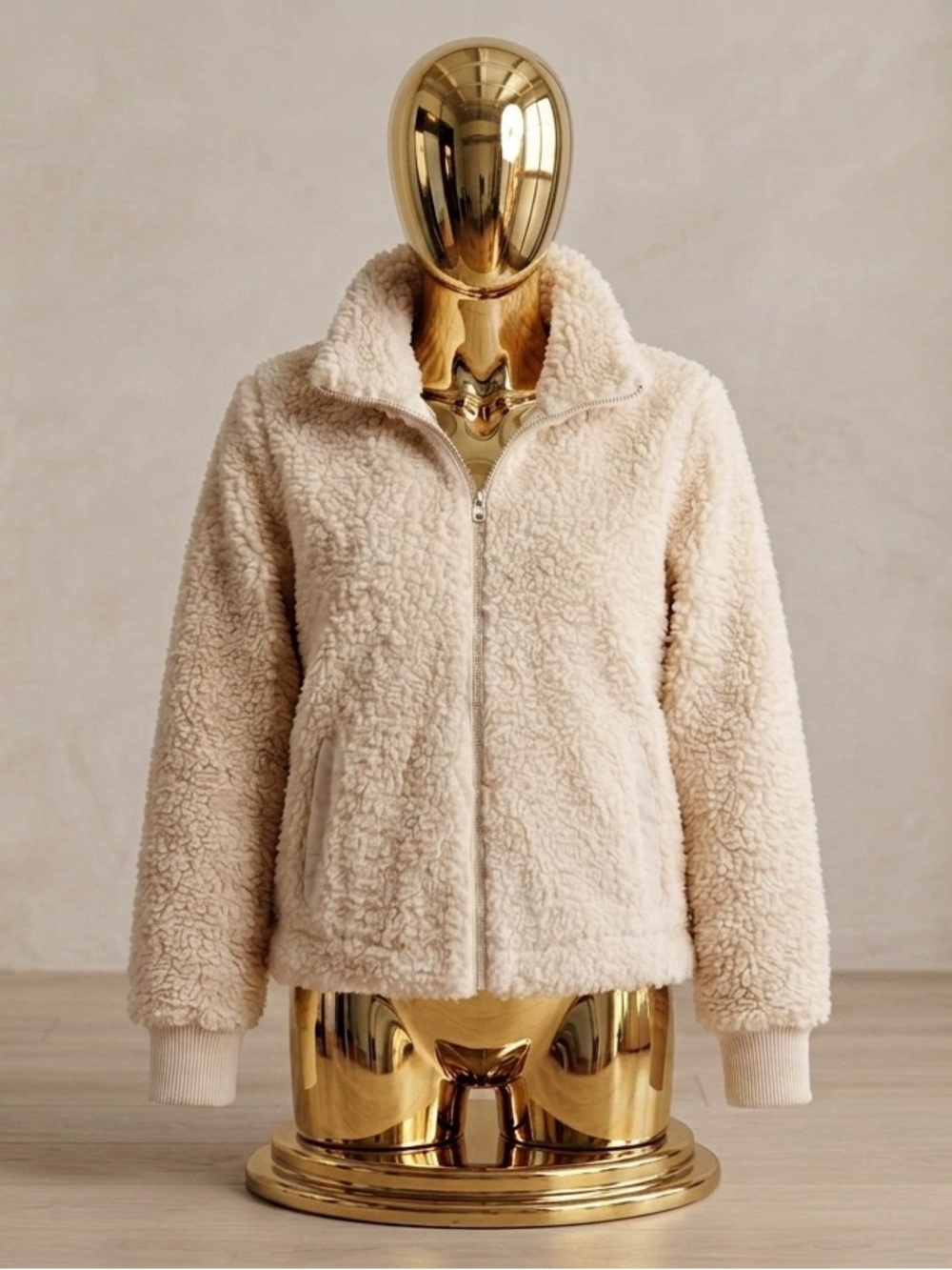 Abercrombie & Fitch Cream Sherpa Zip-Up Jacket
